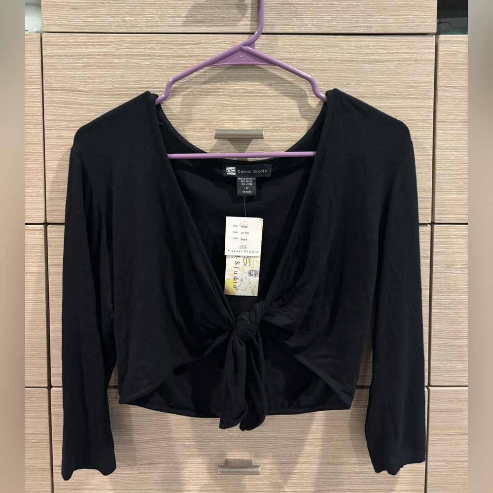 Chic Black Tie-Front Blouse
